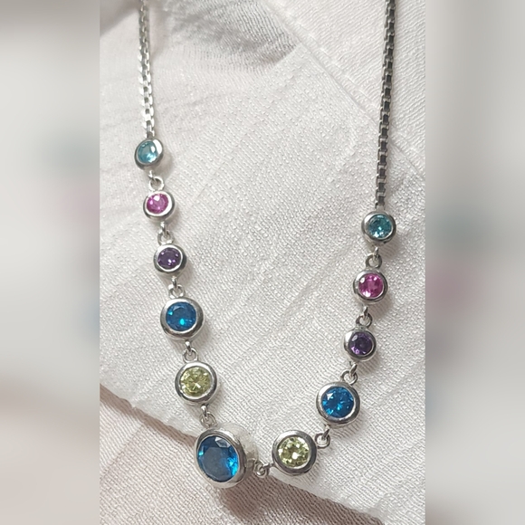 STERLING SILVER MULTI COLORED NECKLACE - Picture 3 of 9